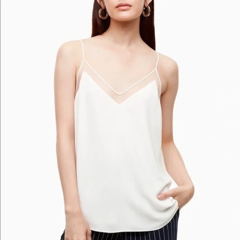 ARITZIA BABATON White Galen Camisole Mesh V-Neck Lined Tank Top